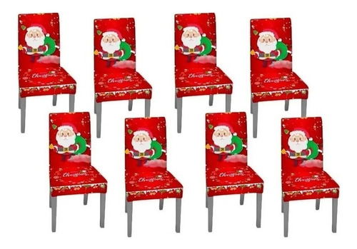 8 Fundas Sillas For Comedor Asiento Navideños Santa Decorac