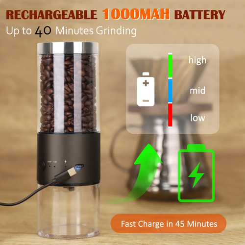 Molinillo De Café Eléctrico Portátil Con 80 Ajustes Marca Si Negro