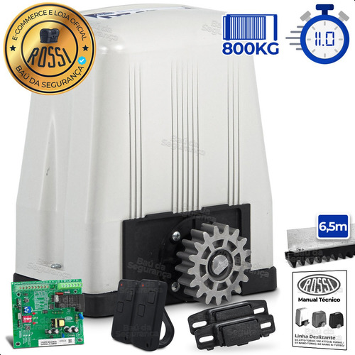 Kit 1 Motor Rossi Dz4 Turbo 6,5m Crem 2 Control Portão 800kg
