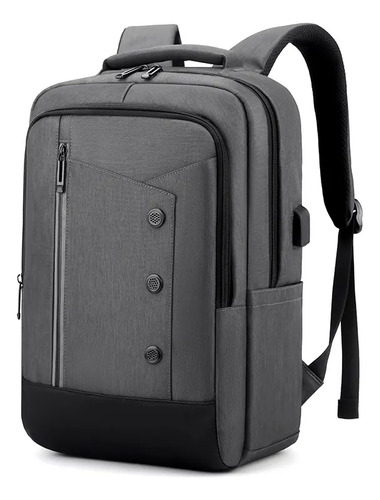 Mochila Phull Porta Notebook 15.6 Urbana Unisex Con Puerto Usb Y Entrada Para Auriculares - Color Gris