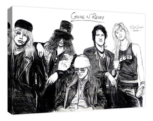 Cuadro Decorativo Canvas Moderno Guns N Roses Dibujo Armazón Natural