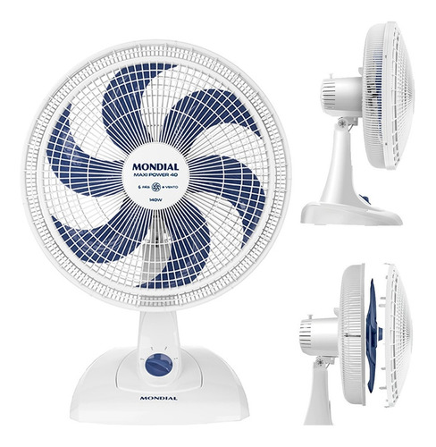 Ventilador De Mesa Mondial 40cm Maxi Power V40w - 220v Cor da estrutura Branco Cor das pás Azul