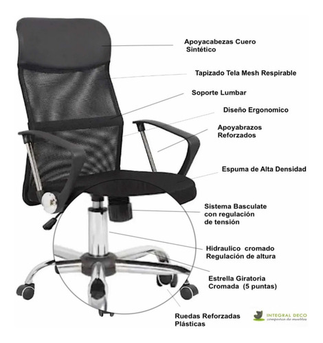 Imagen 2 de 9 de Silla Ejecutiva De Escritorio Milan Tapizado Mesh C
