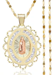 Medalla Virgen De Guadalupe Oro Con Cadena De Oro 10k 45cm