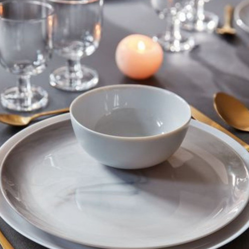 Diwali Juego 4 Bowls De Opal Tazón Cereal Diseño Mármol Gris