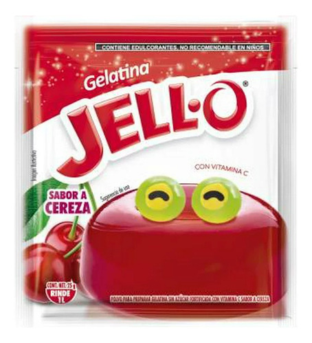 10 Pzas Polvo Para Preparar Gelatina Jello Sabor Cereza 25 G