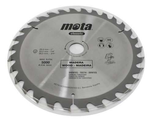 Hoja Sierra Circular Mota 230mm 48 Dientes Widia 9 Pulgadas