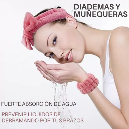 Kit Diadema Y Muñequeras Skincare Maquillaje Mascarilla Spa Color Celeste Color