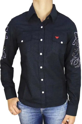 Camisa Country Feminina Strass Black Alabama