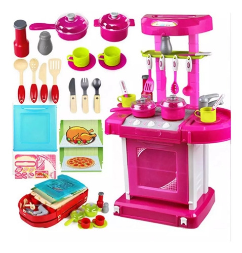 Cocina Infantil Maletin Niñas Ollas Horno Multifuncional