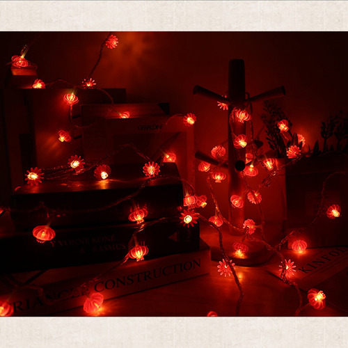 Cadena De Faroles Chinos Rojos Con Cuentas Led Impermeables