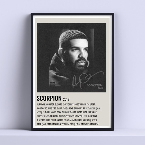 Cuadro Drake Scorpion Disco Decorativo 30x40cm Con Vidrio