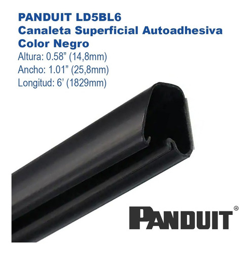 Canaleta Panduit Autoadhesiva  14x 25mm X 1,8m. Color Negro