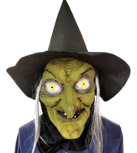 Máscara De Bruja Vieja De Látex Verde Espeluznante Para Hall