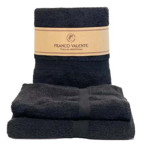 Franco Valente liviano juego de toalla y toallon De algodon de 400g color negro pack con 2 unidades 