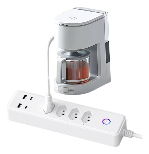 Régua Filtro 4 Tomadas Extensão 2 Usb 2 Type C Led Cor Branco