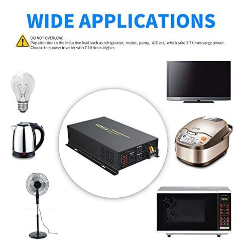 Wzrelb 2000w 24vdc 120vac Inversor De Energía De Onda Sinuso