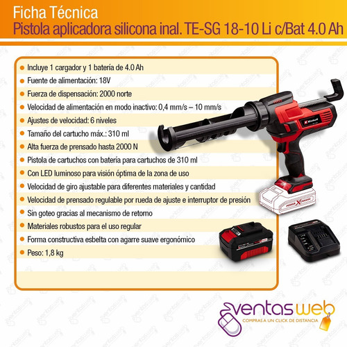 Imagen 9 de 10 de Pistola Aplicadora D Silicona Inalámbrica 18v 4 Amp Einhell