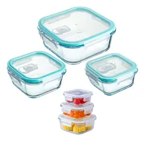 Comprar Set X3 Taper Hermetico De Vidrio Microondas Horno Freezer Heladera Sin Derrame Vianda Lunchera Levys Bazar Cuadrados Juego Recipientes Cocina