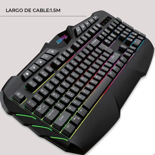 Teclado gamer Soul XK700 QWERTY inglés color negro con luz RGB USB