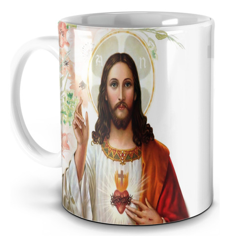 Caneca Branca Religiosa Sagrado Coração De Jesus