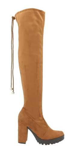 Bota Para Mujer Color Camel Extra Larga De Lycra Con Ajuste 