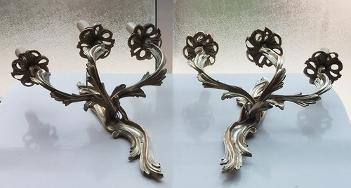 Antiguos Apliques De Pared 3 Luces Bronce Macizo Francés (Usado)