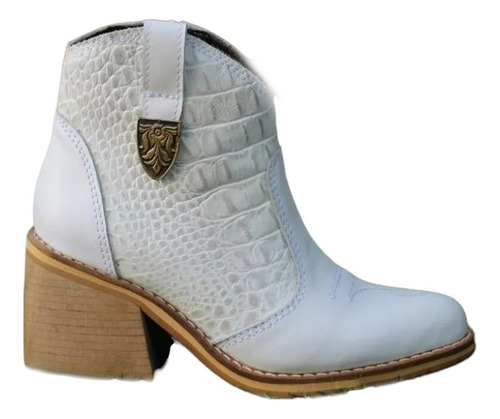 Bota Texana Caña Corta En Blanco Cuero Legitimo- Enora.uy