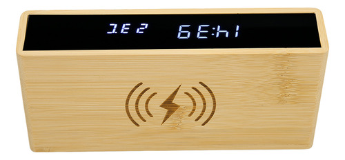 Reloj Led De Bambú, Alarma Digital De Madera, Carga Inalámbr
