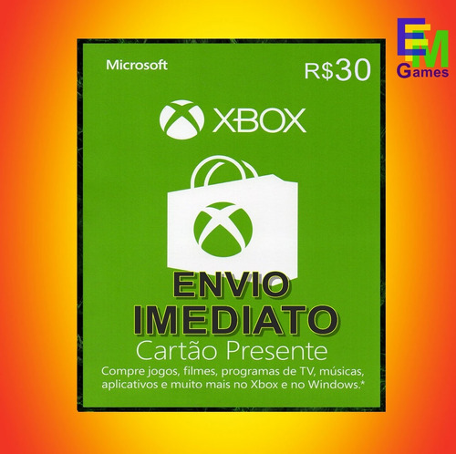 Microsoft Gift Card-r$30 Reais-cartão Presente Xbox Live 