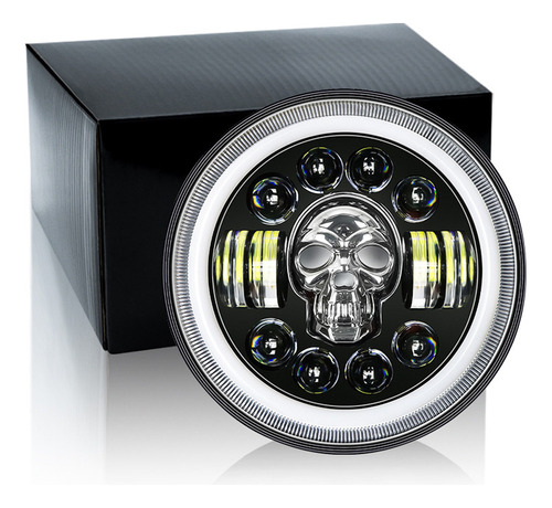 Faro De Motocicleta Redondo Rgb Skull De 7 Pulgadas Con Form