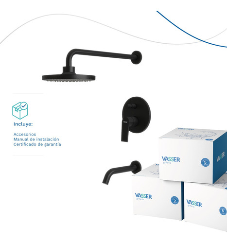 Griferia Para Ducha Baño Vasser De Embutir Zafiro Negro