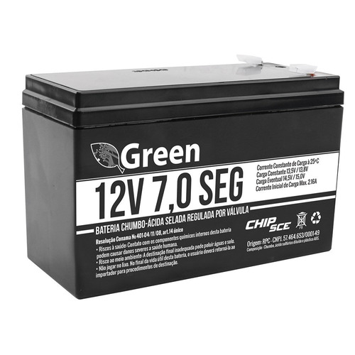 Bateria 12v 7,0 Selada Green Nobreak Alarme Cerca Elétrica