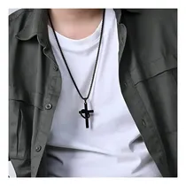 Comprar Collar Cruz Hombre Con Aro De Acero Inoxidable Negro