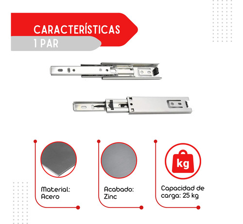 3 Juegos De Corredera De Extensión Cierre Suave 25cm. Zinc