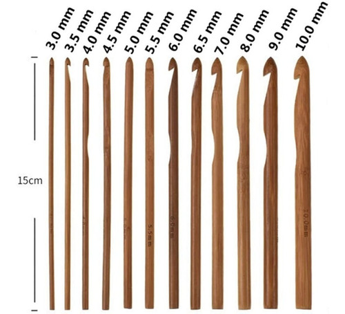 Imagen 7 de 9 de Set De 12 Crochet Bambu Madera (3mm A 10mm)