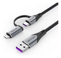 Comprar Cable Vention 2 En 1 - Usb A Usb C + Micro Usb B - Carga Rapida 5a - 0.50 Metros Aluminio Y Trenzado - Negro - Cargador Y Datos 480 Mbps - Para Pc Notebook Macbook Celular Tablet Auriculares - Cqfhd