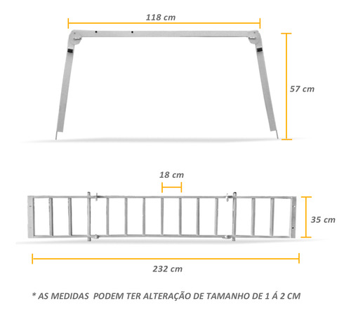 Extensor Caçamba Hilux 2016 A 2024 Divisor Rampa 200kg Prata
