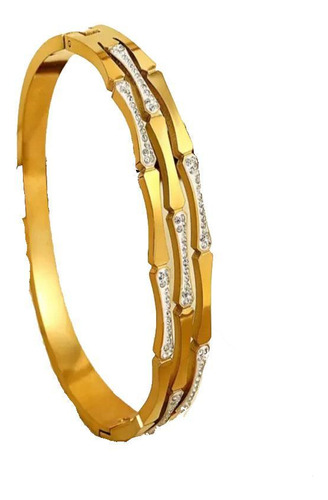 Bracelete Luxo Cravejado Triplo Feminino - Banhado A Ouro