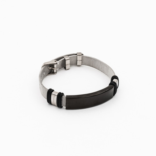 Pulsera Tejida Placa Negra Acero