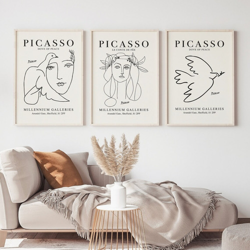 Set X3 Cuadros Decorativos Modernos Abstractos Picasso 33x43