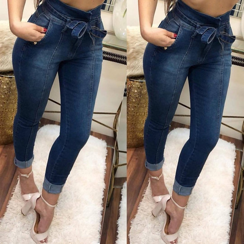 calça com laço na cintura jeans