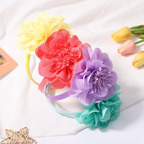12 Diademas De Flores De Gasa Para Niñas Accesorios De Cab