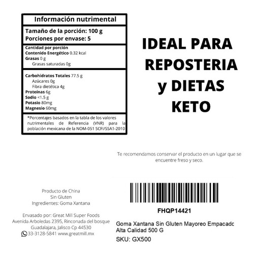 Imagen 3 de 4 de Eritritol + Goma Xantana + Psyllium Husk Keto 500 Gramos C/u