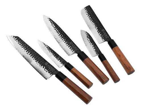 Set 5 Cuchillos - Zero Knives - Aus 10 Wooden Set Color Marrón