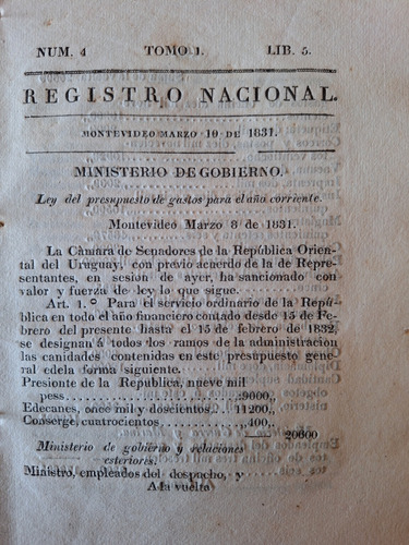 Ley Presupuesto Gastos Año 1831 Imprenta De La Caridad   