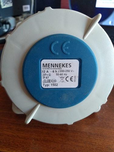 Mennekes Toma Empotrable 32amp 2p+t 250v Azul 6h 1502