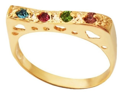 Anillo Laminado En Oro 18 K Con Cristales Coloridos Rommanel