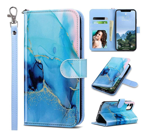 Funda Para iPhone 13, Celeste/con Tarjetero/con Correa