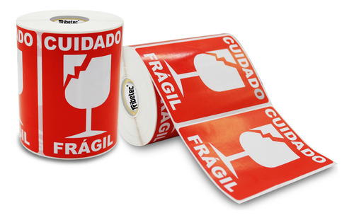 Etiqueta Frágil Cuidado (102x76 Mm) Rollo C/ 500 Pzas Color Rojo